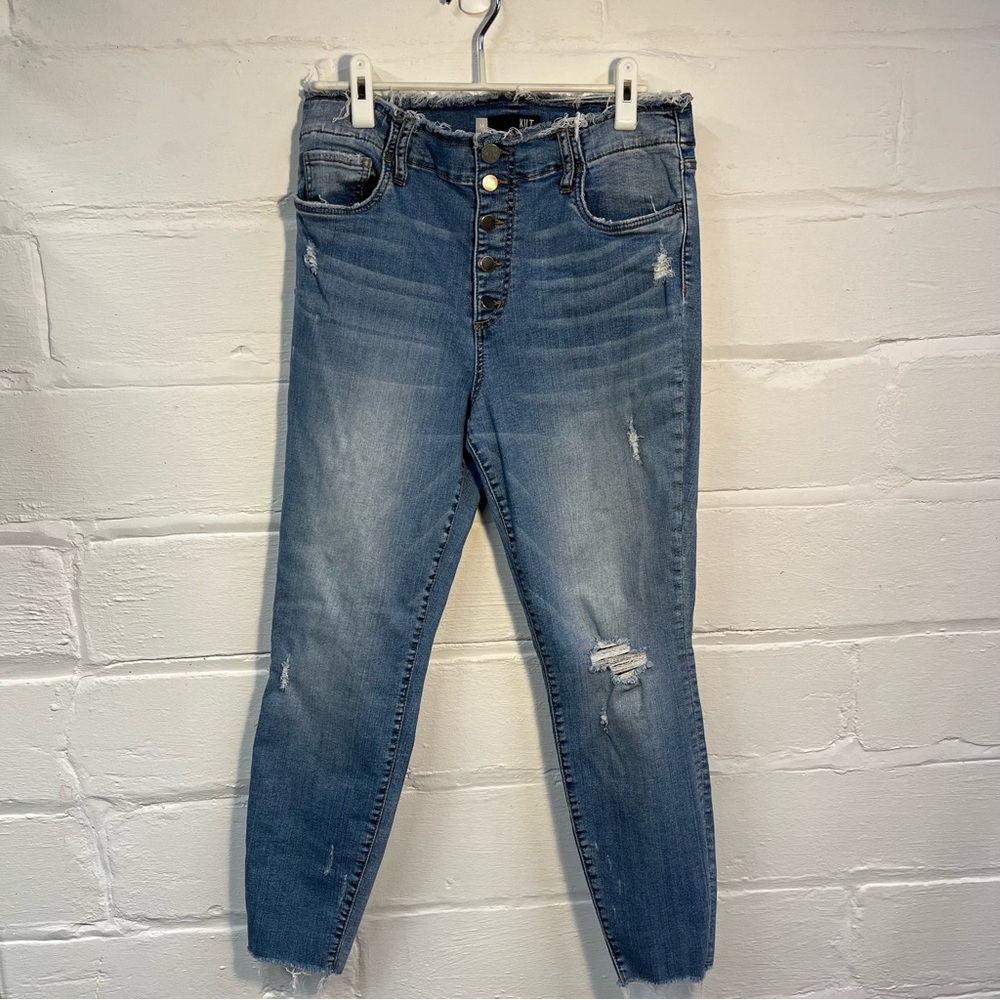 Kut from the Kloth high rise stretch skinny ankle jeans, button fly, size 14